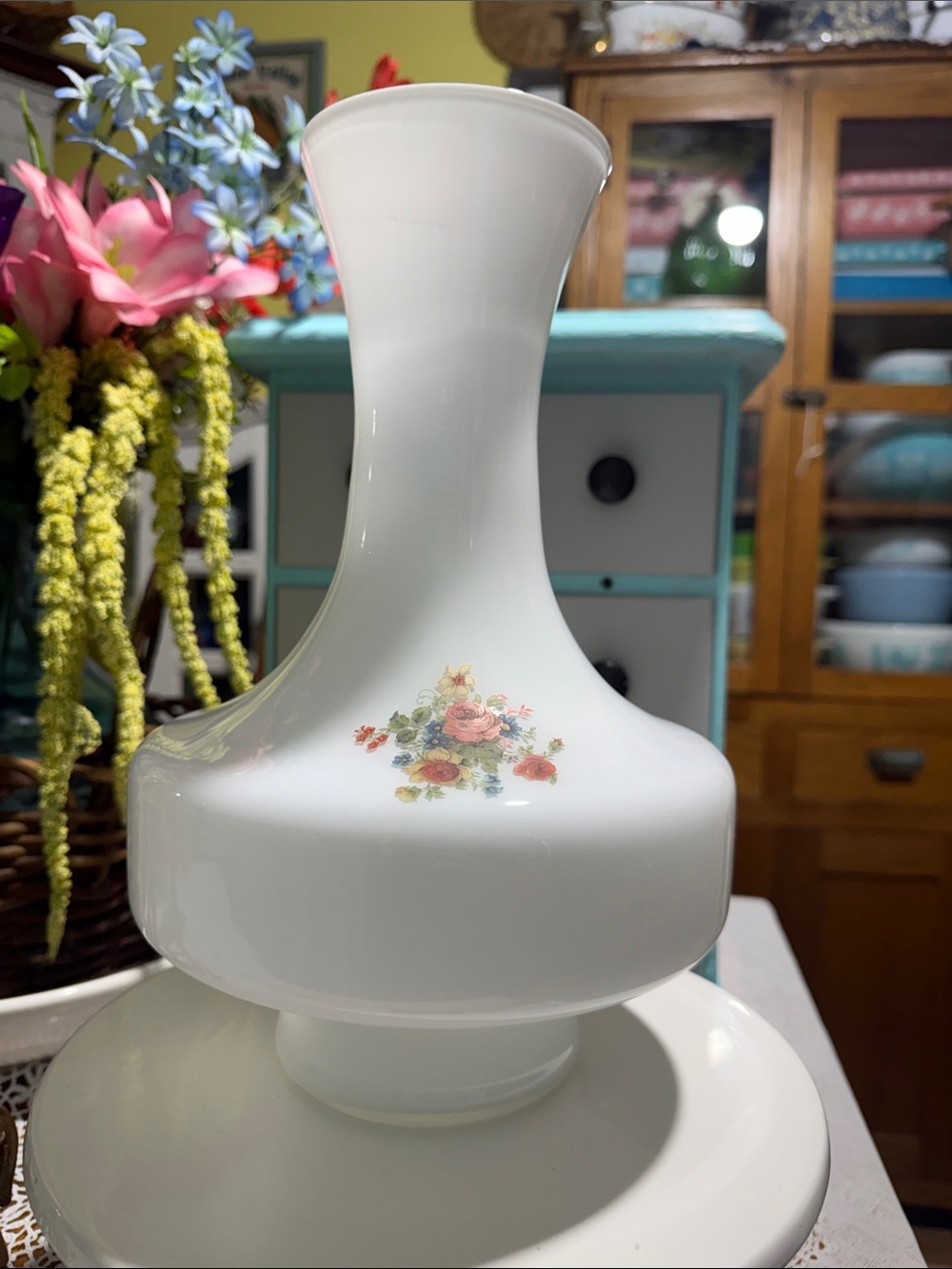 vintage white cased satin milk glass vase large HTF  cottagecore